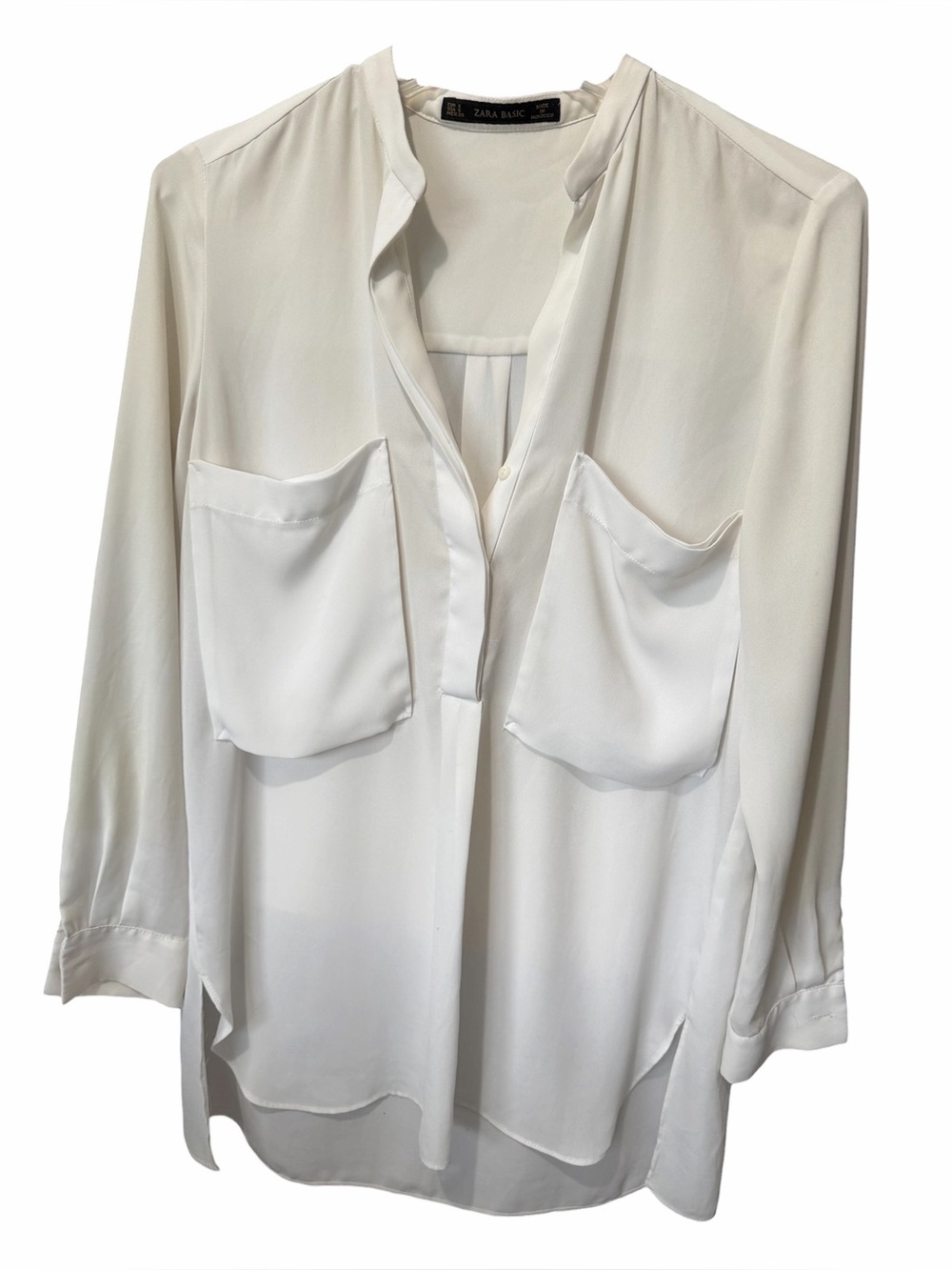 Zara Basic Chiffon Oversized Popover Blouse Sz Small Ivory Billowy Pockets